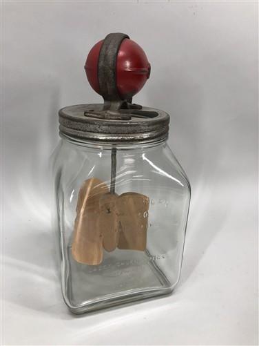 Dazey No 40 Butter Churn, Red Football Top Glass Hand Crank Wood Paddle Churn