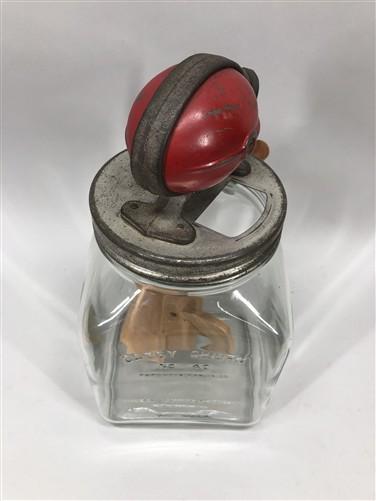 Dazey No 40 Butter Churn, Red Football Top Glass Hand Crank Wood Paddle Churn
