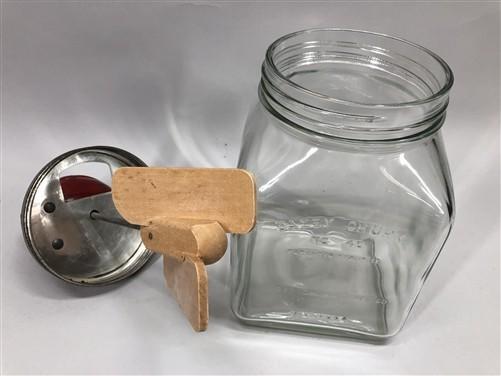 Dazey No 40 Butter Churn, Red Football Top Glass Hand Crank Wood Paddle Churn