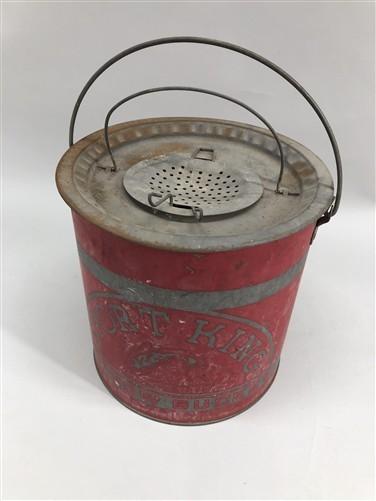 Sport King Minnow Fish Bait Bucket, Vintage Red Metal Fishing Cabin Decor
