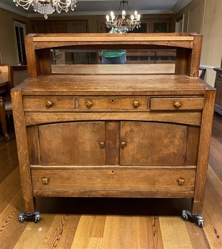Mission Oak Buffet, Vintage Sideboard Cabinet with Mirror, Arts & Crafts Server