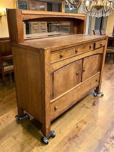 Mission Oak Buffet, Vintage Sideboard Cabinet with Mirror, Arts & Crafts Server