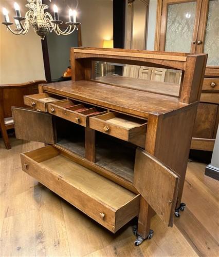 Mission Oak Buffet, Vintage Sideboard Cabinet with Mirror, Arts & Crafts Server