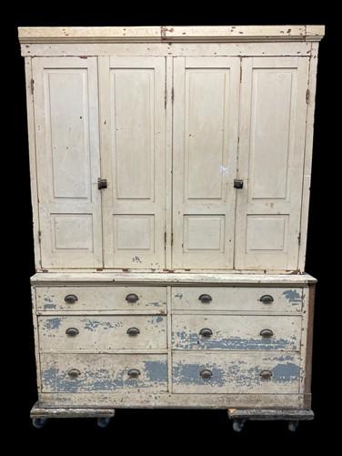 Primitive Farmhouse Pantry Cabinet Cupboard, Vintage Painted Kitchen Cabinet