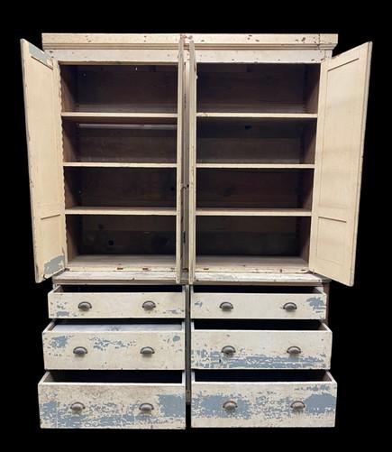 Primitive Farmhouse Pantry Cabinet Cupboard, Vintage Painted Kitchen Cabinet