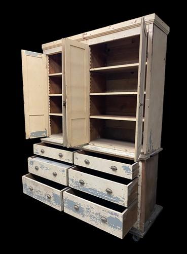 Primitive Farmhouse Pantry Cabinet Cupboard, Vintage Painted Kitchen Cabinet