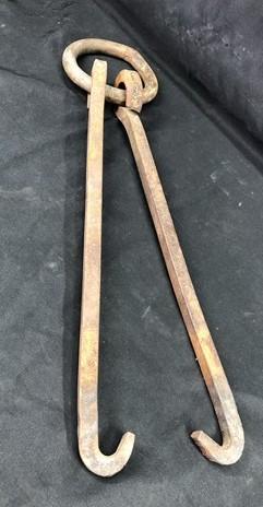 Blacksmith Metalworking Tong Tool, Vintage Cast Iron Large Hand Forged Tongs