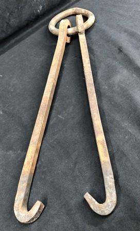 Blacksmith Metalworking Tong Tool, Vintage Cast Iron Large Hand Forged Tongs