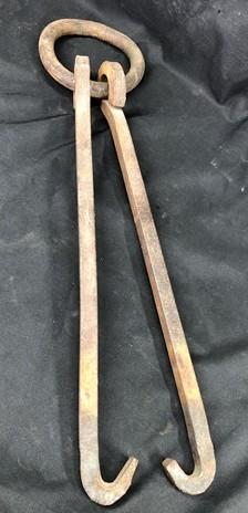 Blacksmith Metalworking Tong Tool, Vintage Cast Iron Large Hand Forged Tongs