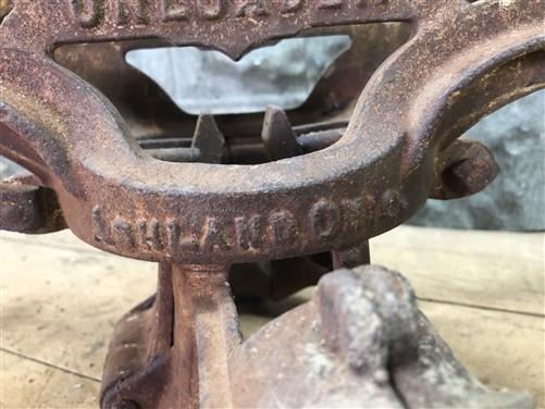 Myers OK Unloader Hay Trolley, Cast Iron Barn Carrier Rustic Vintage Farm Tool H