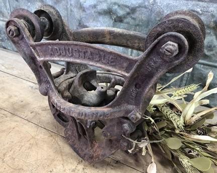 Adjustable Junior Louden Hay Trolley, Cast Iron Antique Pulley Barn Carrier C