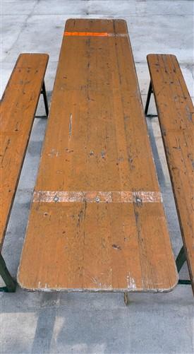 Vintage German Oktoberfest Beer Garden Table & Bench, Wood Outdoor Set B51