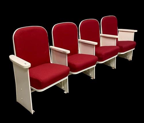 4 Theater Seats, Vintage Red Upholstered Tip-Up Cinema Auditorium Seating, A41