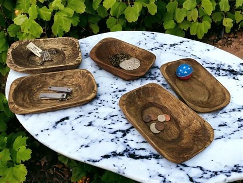 5 Small Wooden Dough Bowls, Carved Wood Trencher, Rustic Home Decor, Farmhouse