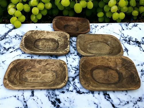 5 Small Wooden Dough Bowls, Carved Wood Trencher, Rustic Home Decor, Farmhouse