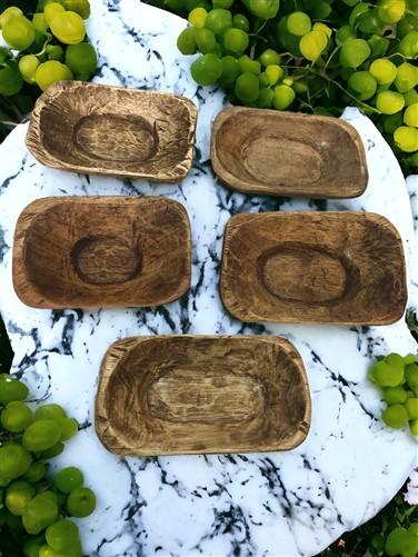 5 Small Wooden Dough Bowls, Carved Wood Trencher, Rustic Home Decor, Farmhouse