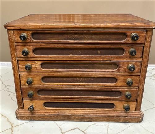 6 Drawer Architect's Flat File Cabinet, Vintage Oak Blueprint Storage File Chest
