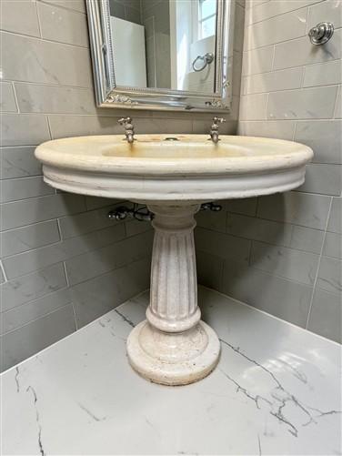 Pedestal Sink, Vintage Cream Porcelain Bathroom Fixture, Architectural Salvage