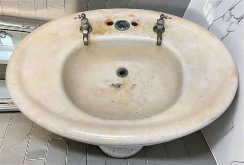 Pedestal Sink, Vintage Cream Porcelain Bathroom Fixture, Architectural Salvage