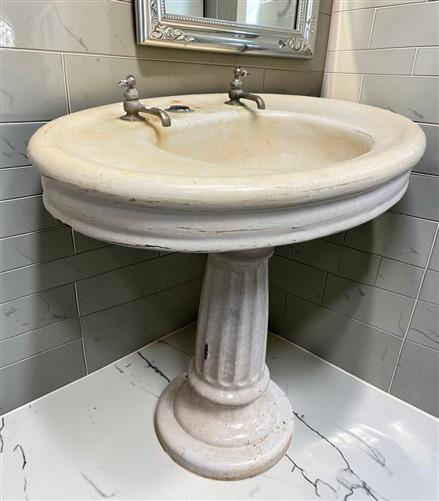 Pedestal Sink, Vintage Cream Porcelain Bathroom Fixture, Architectural Salvage