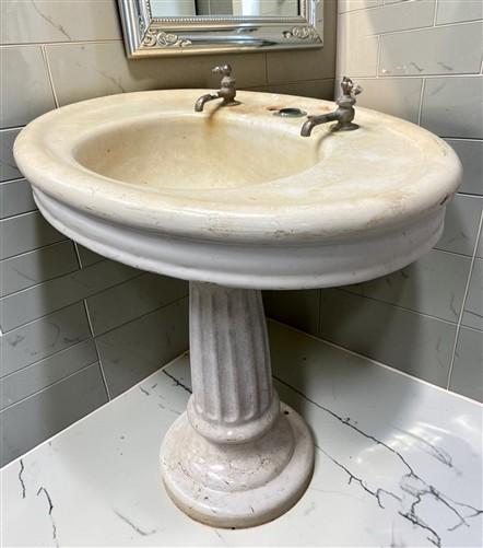 Pedestal Sink, Vintage Cream Porcelain Bathroom Fixture, Architectural Salvage