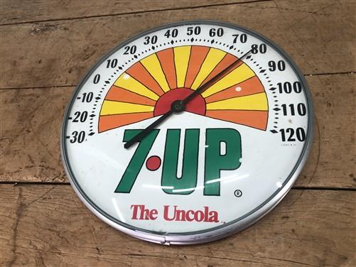 7UP Seven UP Glass Face Thermometer, Vintage Thermometer Advertising Sign Soda