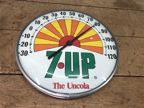7UP Seven UP Glass Face Thermometer, Vintage Thermometer Advertising Sign Soda