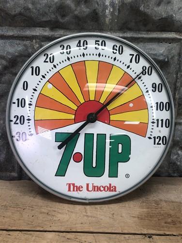 7UP Seven UP Glass Face Thermometer, Vintage Thermometer Advertising Sign Soda