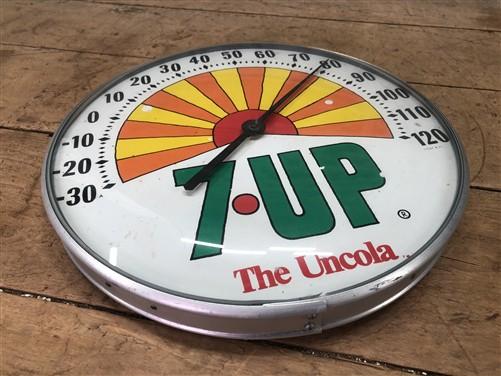 7UP Seven UP Glass Face Thermometer, Vintage Thermometer Advertising Sign Soda