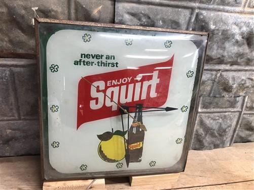 Enjoy Squirt Soda Lighted Bubble Glass Clock, Vintage Soda Pop Advertising Sign