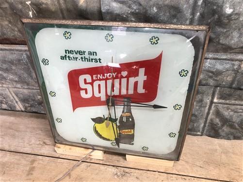 Enjoy Squirt Soda Lighted Bubble Glass Clock, Vintage Soda Pop Advertising Sign