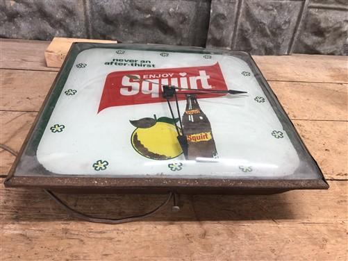 Enjoy Squirt Soda Lighted Bubble Glass Clock, Vintage Soda Pop Advertising Sign