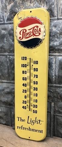 1955 Pepsi Cola Thermometer, Vintage Metal Soda Pop Advertising Sign