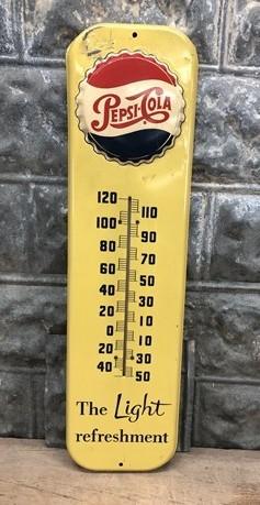 1955 Pepsi Cola Thermometer, Vintage Metal Soda Pop Advertising Sign