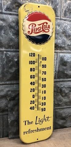1955 Pepsi Cola Thermometer, Vintage Metal Soda Pop Advertising Sign