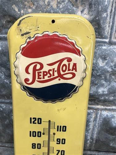 1955 Pepsi Cola Thermometer, Vintage Metal Soda Pop Advertising Sign