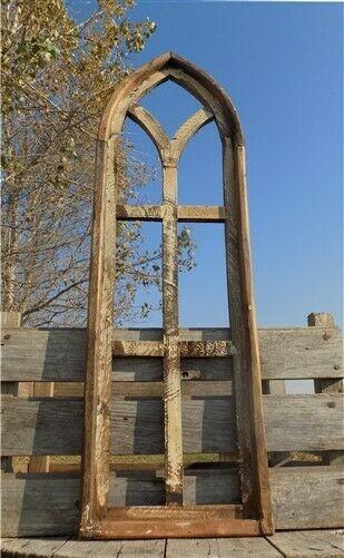 Dark American Gothic Style Wood Window Frame, Arched Farmhouse Window Frame