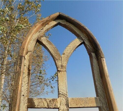 Dark American Gothic Style Wood Window Frame, Arched Farmhouse Window Frame