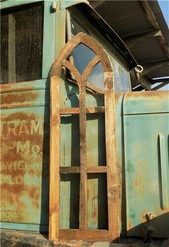 Dark American Gothic Style Wood Window Frame, Arched Farmhouse Window Frame