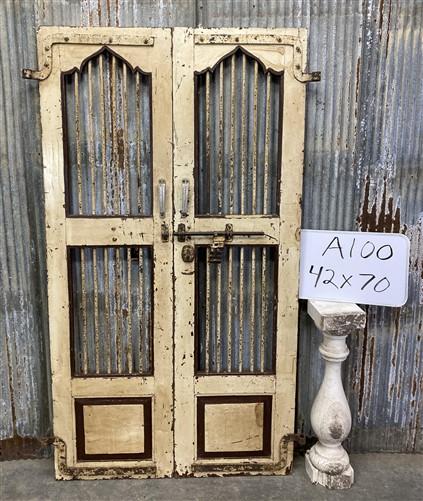 Vintage Indian Garden Gates, Carved Metal Teak Doors, Architectural Reclaim A100