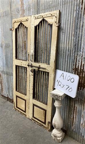 Vintage Indian Garden Gates, Carved Metal Teak Doors, Architectural Reclaim A100
