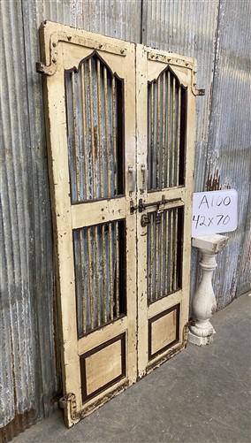 Vintage Indian Garden Gates, Carved Metal Teak Doors, Architectural Reclaim A100