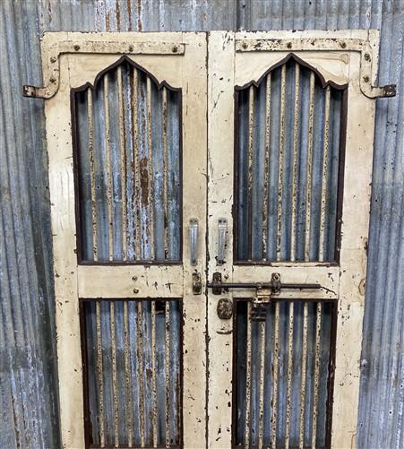 Vintage Indian Garden Gates, Carved Metal Teak Doors, Architectural Reclaim A100