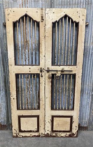 Vintage Indian Garden Gates, Carved Metal Teak Doors, Architectural Reclaim A100