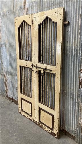 Vintage Indian Garden Gates, Carved Metal Teak Doors, Architectural Reclaim A100