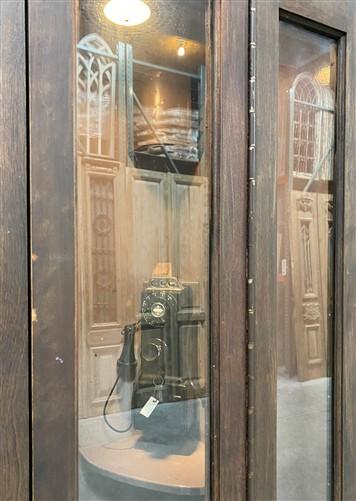 Vintage Telephone Booth, Phone Booth Enclosure Cabinet Glass Doors, Keokuk, Iowa