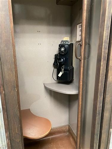 Vintage Telephone Booth, Phone Booth Enclosure Cabinet Glass Doors, Keokuk, Iowa