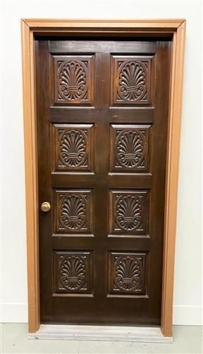 Vintage 36x80 Solid Wood Carved Panel Interior Door with Trim/Jamb Mid-Century