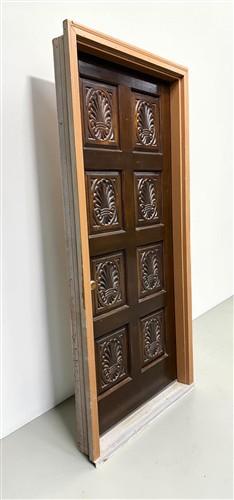 Vintage 36x80 Solid Wood Carved Panel Interior Door with Trim/Jamb Mid-Century