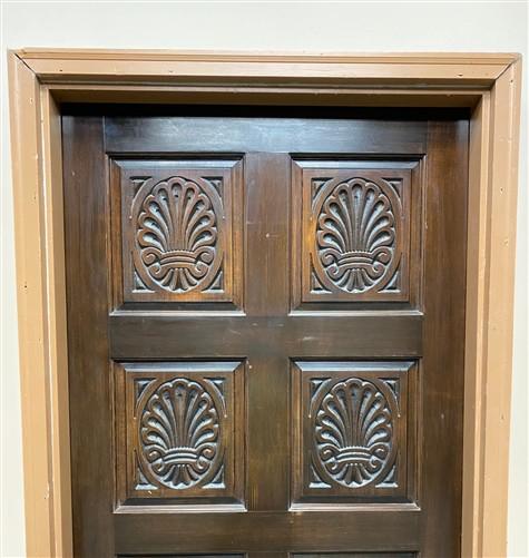 Vintage 36x80 Solid Wood Carved Panel Interior Door with Trim/Jamb Mid-Century